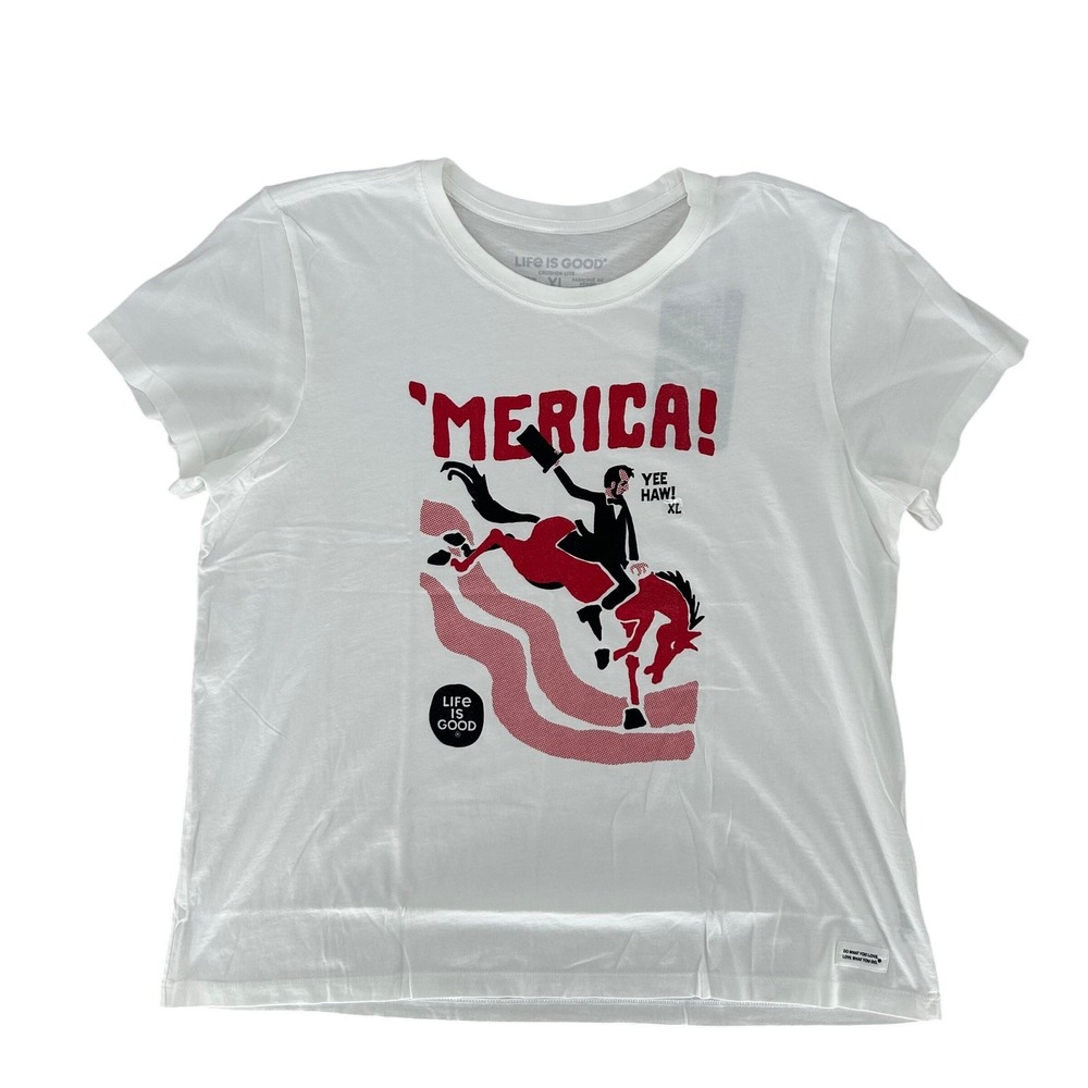 Life is Good Mens Abemerica Short Sleeve Crusher Graphic T-Shirt‎ XL Putty White